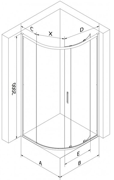 Mexen Exo, cabină de duș asimetrică cu ușă glisantă 100 x 90 cm, sticlă transparentă de 6 mm, profil negru, 8131-100-090-70-00