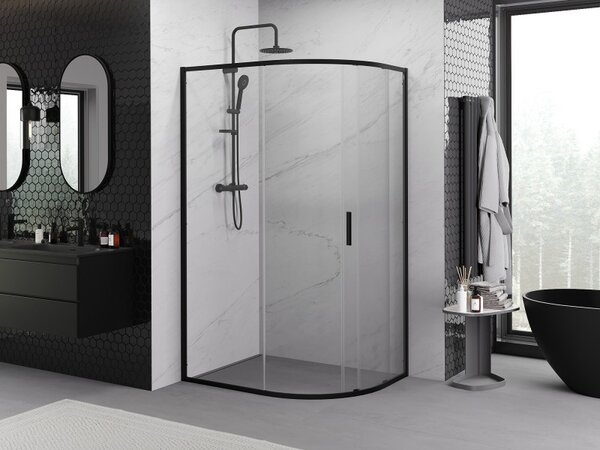 Mexen Exo, cabină de duș asimetrică cu ușă glisantă 100 x 90 cm, sticlă transparentă de 6 mm, profil negru, 8131-100-090-70-00