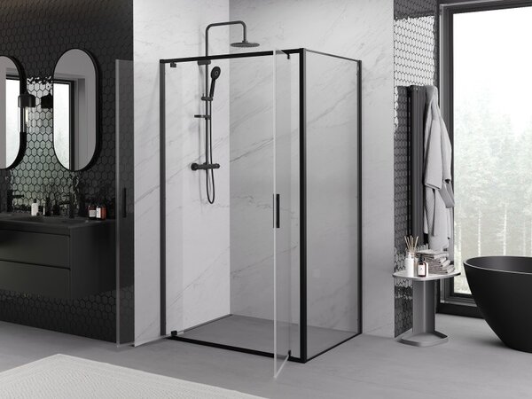 Mexen Exo, cabina de dus cu usa batanta 80 x 75 cm, sticla transparenta 6 mm, profil negru, 8182-080-075-70-00