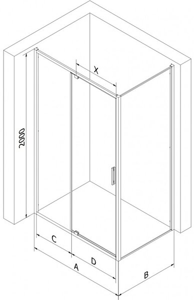 Mexen Exo, cabina de dus cu usa batanta 95 x 95 cm, sticla transparenta 6 mm, profil negru, 819-095-095-70-00