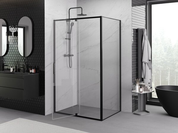 Mexen Exo, cabina de dus cu usa batanta 90 x 75 cm, sticla transparenta 6 mm, profil negru, 819-090-075-70-00