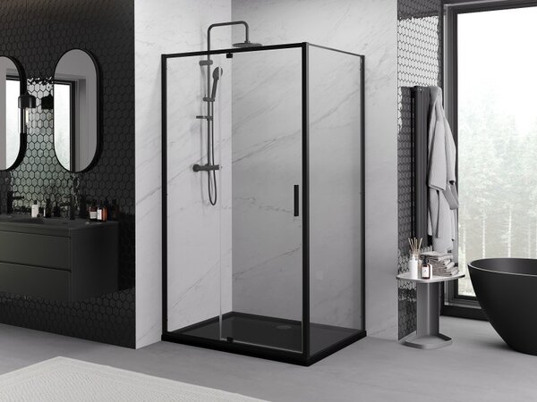 Mexen Exo, cabina de dus cu usa batanta 90 x 75 cm, sticla transparenta 6 mm, profil negru, 819-090-075-70-00