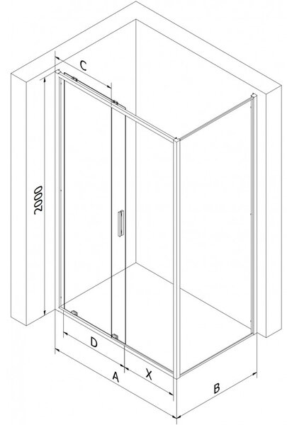 Mexen Exo, cabină de duș cu ușă glisantă 95 x 95 cm, sticlă transparentă de 6 mm, profil negru, 8151-095-095-70-00