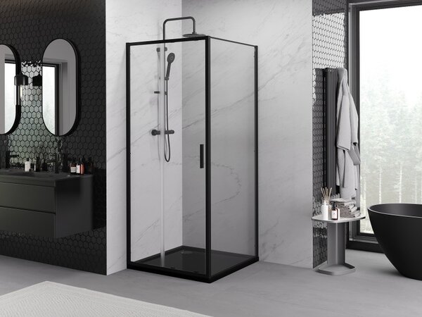 Mexen Exo, cabină de duș cu ușă glisantă 95 x 95 cm, sticlă transparentă de 6 mm, profil negru, 8151-095-095-70-00