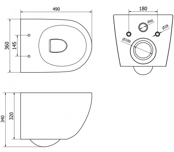 Mexen Lena, vas de toaletă suspendat 490x360x340 mm, Rimless Tornado + scaun de toaletă din duroplast, negru mat, 30221085T