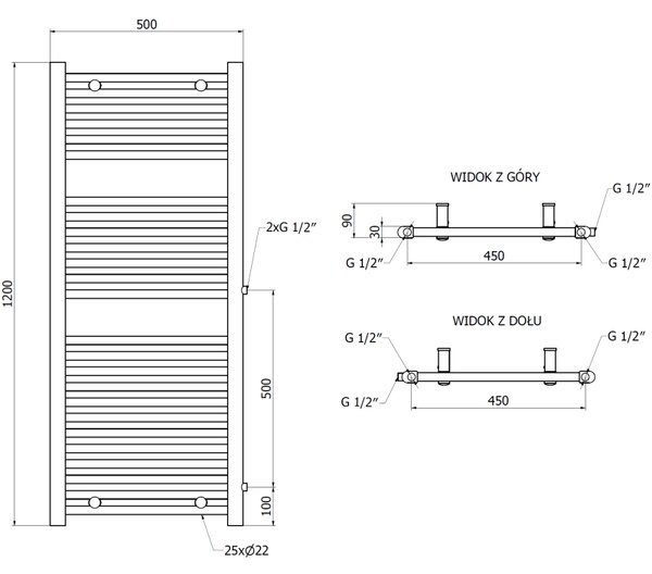Mexen Mars, radiator 1200 x 500 mm, 528 W, racord lateral dreapta si jos, alb, W110-1200-500-00-20-S