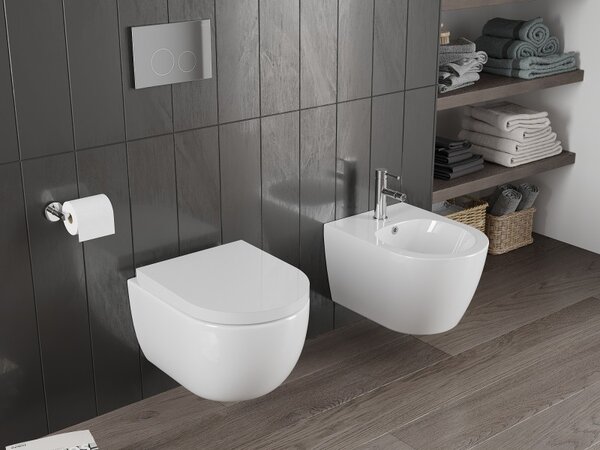 Mexen Carmen, vas WC suspendat 490x365x340 mm, Rimless Tornado + scaun WC duroplast, alb lucios, 30880200T