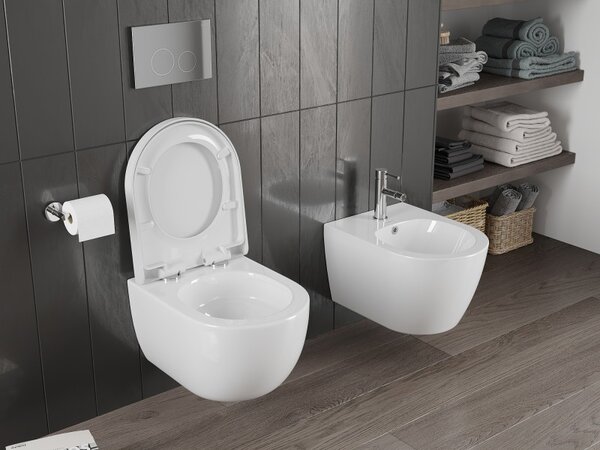 Mexen Carmen, vas WC suspendat 490x365x340 mm, Rimless Tornado + scaun WC duroplast, alb lucios, 30880200T