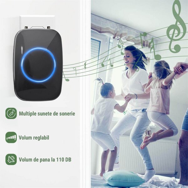 Sonerie Wireless, distanta 300m, 60 melodii, 5 nivele de volum