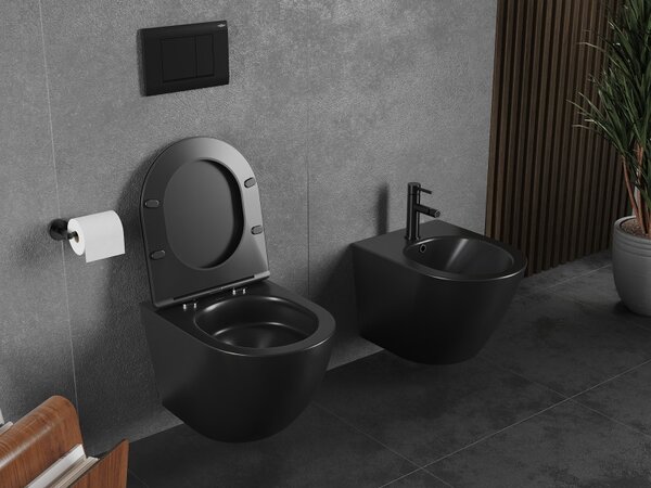 Mexen Lena, vas de toaletă suspendat 490x360x340 mm, Rimless Tornado + scaun de toaletă din duroplast, negru mat, 30221085T