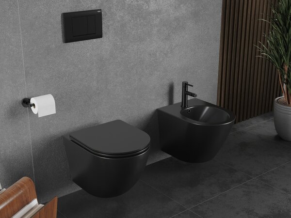 Mexen Lena, vas de toaletă suspendat 490x360x340 mm, Rimless Tornado + scaun de toaletă din duroplast, negru mat, 30221085T