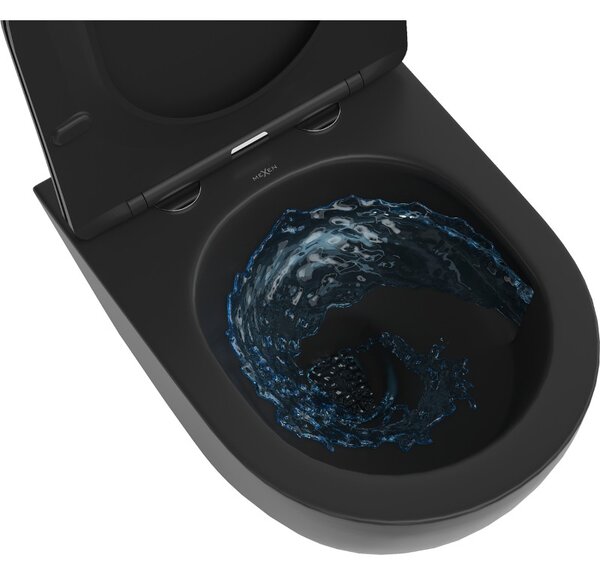 Mexen Lena, vas de toaletă suspendat 490x360x340 mm, Rimless Tornado + scaun de toaletă din duroplast, negru mat, 30221085T