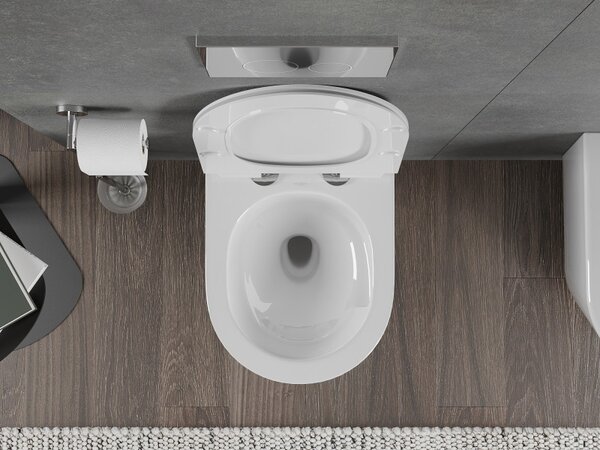 Mexen Rico, vas WC suspendat 490x360x370 mm, Rimless Tornado + scaun WC din duroplast, alb lucios, 30720100T
