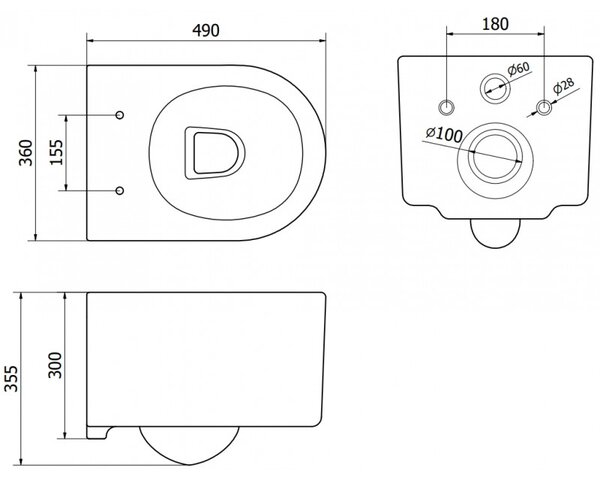 Mexen Sofia, vas WC suspendat 490x360x355 mm, Rimless Tornado + scaun WC duroplast, alb lucios, 30540100T