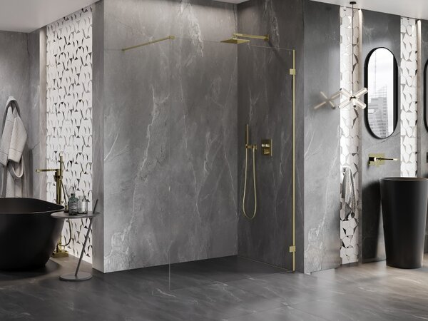 Paravan de dus Mexen Lunar dreapta 90 x 200 cm, sticla transparenta 8 mm, auriu mat, 830-090-000-55-00-P