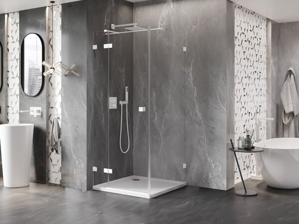 Cabină de duș pliabilă Mexen Lunar T, stânga 90 x 90 cm, sticlă transparentă de 8 mm, profil alb, 834T-090-090-20-00-L