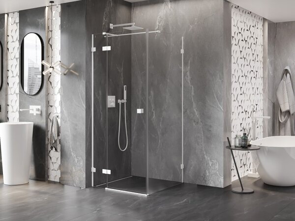 Cabină de duș pliabilă Mexen Lunar T, stânga 90 x 90 cm, sticlă transparentă de 8 mm, profil alb, 834T-090-090-20-00-L