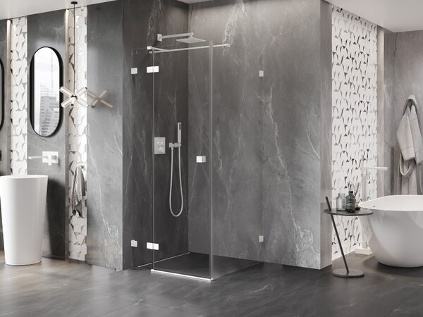 Cabină de duș pliabilă Mexen Lunar T, stânga 90 x 90 cm, sticlă transparentă de 8 mm, profil alb, 834T-090-090-20-00-L