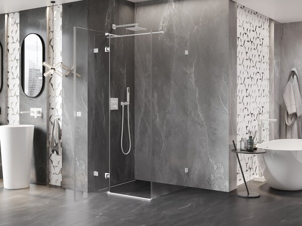 Cabină de duș pliabilă Mexen Lunar T, stânga 90 x 90 cm, sticlă transparentă de 8 mm, profil alb, 834T-090-090-20-00-L