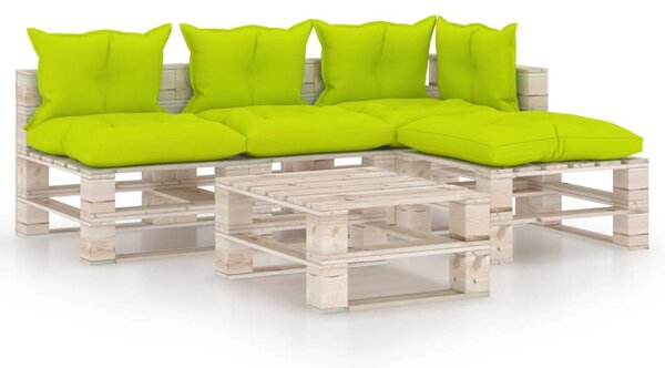 Set mobilier de grădină paleți, 5 piese, cu perne, lemn de pin