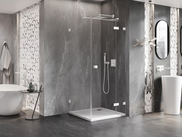 Cabină de duș cu balamale Mexen Lunar T, dreapta 80 x 80 cm, sticlă transparentă de 8 mm, profil alb, 834T-080-080-20-00-P