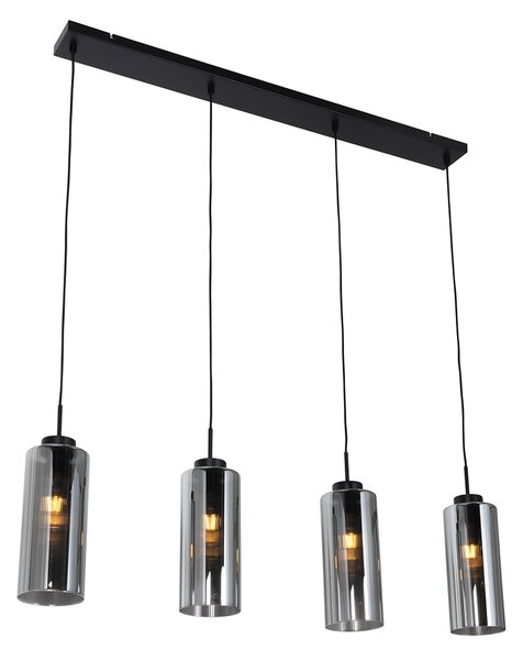 Art Deco hanglamp zwart met smoke glas 4-lichts - Laura