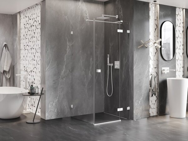 Cabină de duș cu balamale Mexen Lunar T, dreapta 80 x 80 cm, sticlă transparentă de 8 mm, profil alb, 834T-080-080-20-00-P