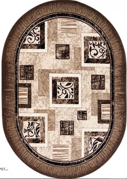 Covor Sufragerie Dormitor, Model Luna 1835 12, Oval, Crem Maro Bej, Oval, 60x110