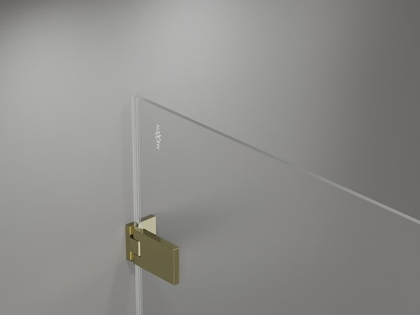 Mexen Lunar-F L, colt dus dreapta 80 x 70 cm, sticla transparenta 8 mm, profil auriu, 836L-080-070-50-00-P