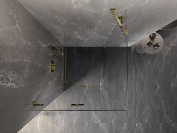 Mexen Lunar-F, cabină de duș pliabilă stânga 70 x 70 cm, sticlă transparentă de 8 mm, profil auriu, 836-070-070-50-00-L