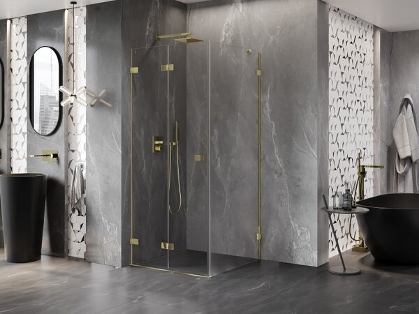 Mexen Lunar-F, cabină de duș pliabilă stânga 70 x 70 cm, sticlă transparentă de 8 mm, profil auriu, 836-070-070-50-00-L