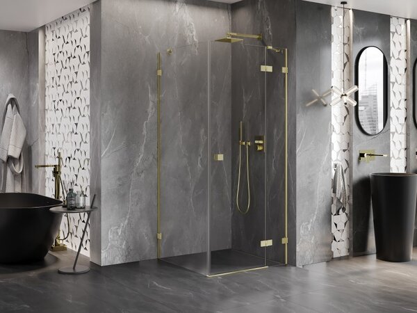 Mexen Lunar, duș cu balamale dreapta 80 x 80 cm, sticlă transparentă de 8 mm, auriu periat - 834-080-080-55-00-P