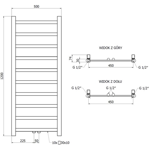 Mexen, calorifer baie Mexen Bolt 1200 x 500 mm, 251 W, cromat - W126-1200-500-00-01