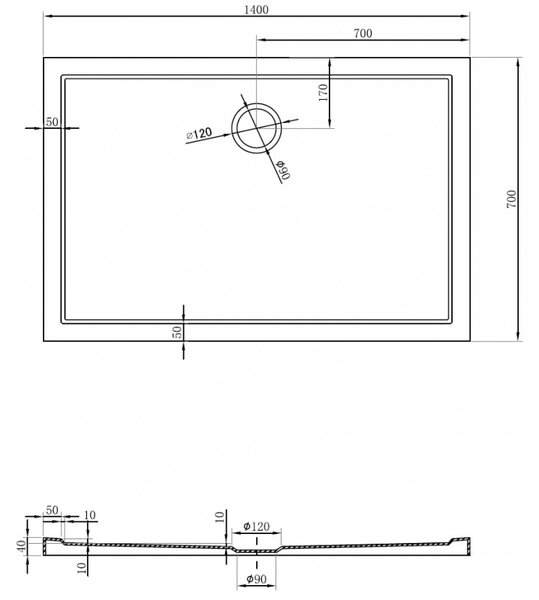 Mexen, Cădiță de duș dreptunghiulară Mexen Flow slim 140 x 70 cm, negru mat, 46R707014