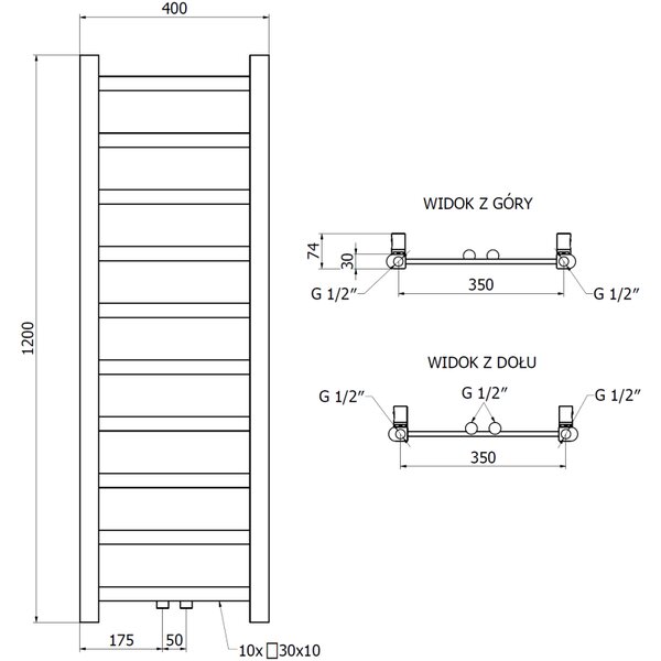 Mexen, calorifer baie Mexen Bolt 1200 x 400 mm, 220 W, auriu - W126-1200-400-00-50
