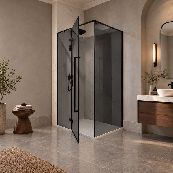 Cabina dus HYDRA 80x100 dreptunghiulara, sticla fumurie securizata 8 mm, profil negru mat