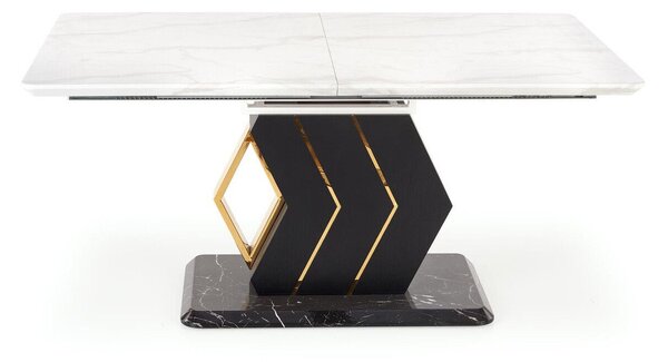 Masă Houston 1481Negru, Marmură albă, Auriu, 8x9x16cm, ExtensieExtensie, MDF, Metal