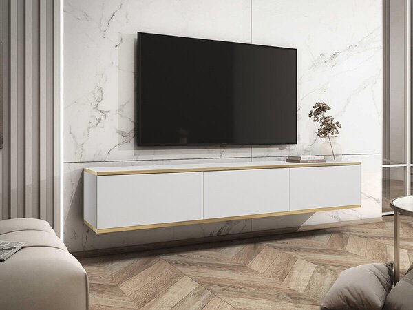 Comodă TV Princal, Auriu, Alb, PAL laminat, 30x175x32cm, 23 kg
