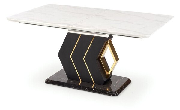Masă Houston 1481Negru, Marmură albă, Auriu, 8x9x16cm, ExtensieExtensie, MDF, Metal