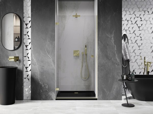 Mexen, Ușă de duș pivotantă Mexen Lunar-B, stânga, 65 cm, transparentă, auriu periat - 832-065-000-55-00-L