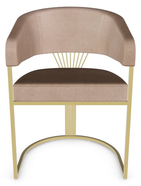 Scaun bej tapitat CROWN, stofa catifelata/metal, 57x64x77 cm