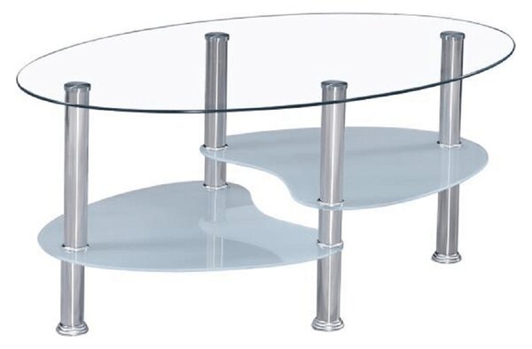 Masuta de cafea WAVE NEW, transparent/alb/crom, sticla/otel, 90x41x55