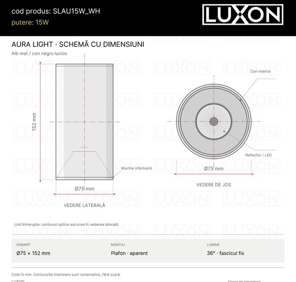 Spot aparent LED cilindric AURA LIGHT alb LUXON