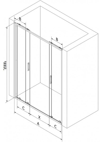 Mexen Exo, culisant cu 2 aripi 130x200 cm, sticlă transparentă de 6 mm, profil cromat, 8152-130-000-01-00