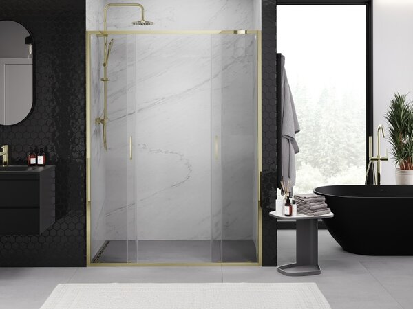 Mexen Exo, ușă de duș glisantă dublă 130 cm, sticlă transparentă, auriu, 8152-130-000-50-00