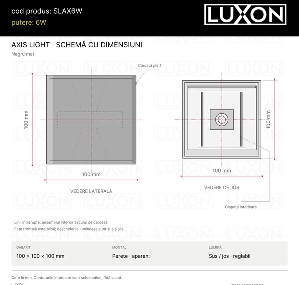 Aplica de perete LED AXIS LIGHT negru LUXON