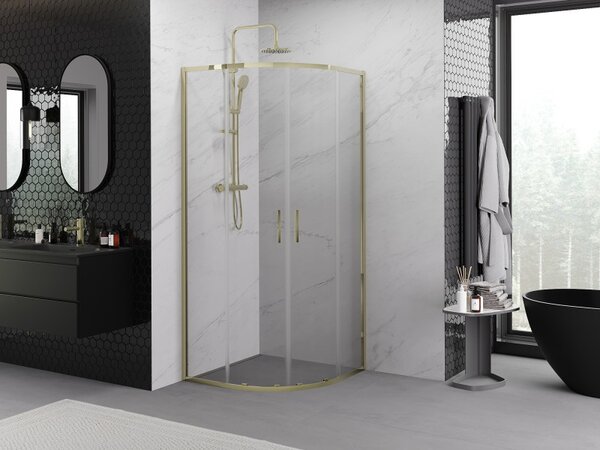 Mexen Exo, cabină de duș semicirculară culisantă 100 x 100 cm, sticlă transparentă, auriu, 8132-100-100-50-00