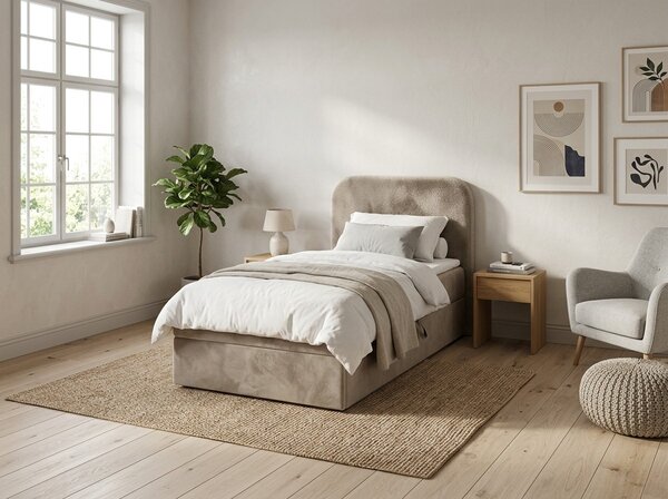 Pat boxspring tapițat FORENA 90x200 cm bej Saltele: Saltea cu arcuri Bonell