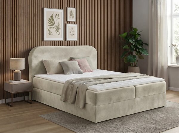 Pat tapițat boxspring FORENA 140x200 cm crem Saltele: Saltea cu arcuri Bonell