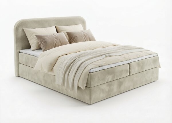 Pat tapițat boxspring FORENA 140x200 cm crem Saltele: Saltea cu arcuri Bonell